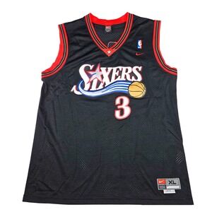 Vintage Nike Philadelphia 76ers Allen Iverson 3 Jersey Mens XL Black NBA Mesh